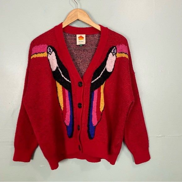 FARM Rio Sweaters - FARM Rio Toucan Cardigan Red Medium